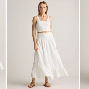 Quince 100% Organic Cotton Gauze Smocked Maxi Skirt White Sz XS NEW